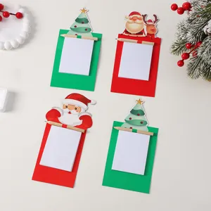 Christmas memo pad set with wooden pen, cute Santa and tree design for holiday notes and gift.