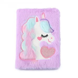 Fluffy plush unicorn notebook cute pastel diary journal for girls and student stationery gift.
