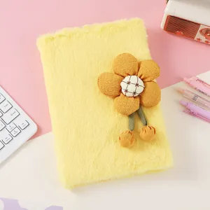 Morbido quaderno in peluche giallo soffice con decorazione di girasole 3D per le ragazze.