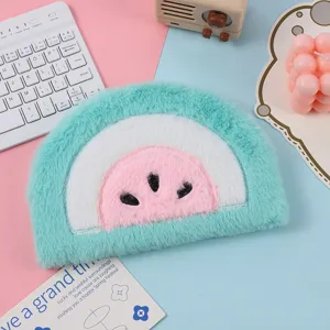 Lindo cuaderno de felpa en semicírculo con sandía para estudiantes, diario suave y hermoso.