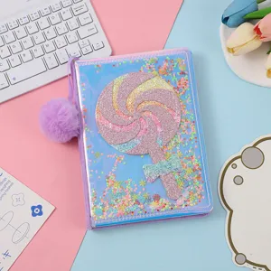 Cute A5 student notebook with glitter sequins lollipop design and cute purple plush pendant.