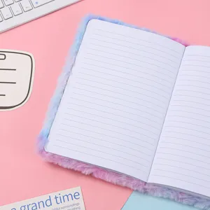 Cute fuzzy plush notebook with lined pages, fluffy diary for school girls and daily note taking.
