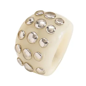 Chunky resin statement ring with silver stud embellishments, trendy punk style fashion jewelry.