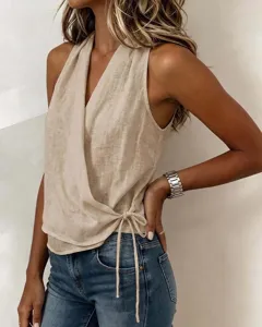 Débardeur sans manches cache-cœur col V pour femme gilet d'été décontracté mode top