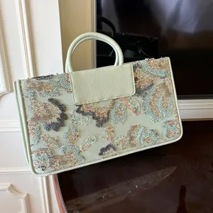 Hellgrüne Pailletten bestickte Abendtasche handgefertigte chinesische Stil Handtasche
