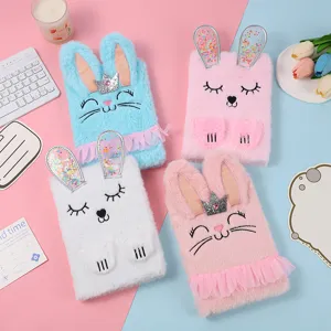 Süßes Cartoon Kaninchen Plüsch Notizbuch Kinder Tagebuch Flauschiges Journal Mit Pailletten Pailletten Ohren Schüler Geschenk Schule Schreibwaren