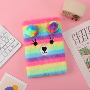 Cute colorful plush notebook with 3D ears and embroidered bear face design for kids.