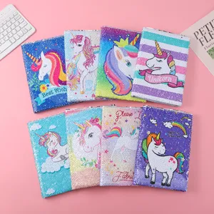 Niedliches Einhorn Pailletten Notizbuch für Kinder, magisches Wende-Glitzer Tagebuch für Schule.
