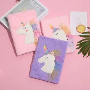 Simpatico Taccuino In Peluche Con Unicorno Cartone Animato Diario Soffice Blocco Note Con Lucchetto Copertina Morbida Planner Studente
