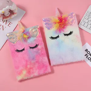 Joli carnet en peluche licorne avec sequins et couleurs macaron, journal intime pour enfants.