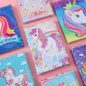 Niedliches Einhorn Pailletten Notizbuch Set für Kinder, magisches Tagebuch, bunte Schulbedarf.