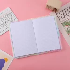 Fluffy rainbow notebook cute plush journal diary daily planner pastel stationery soft cover lined pages