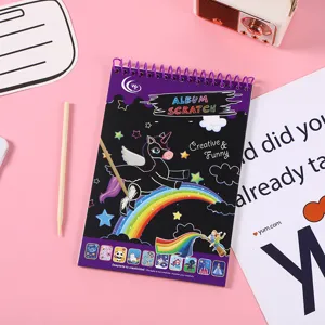Kids Scratch Art Book Magic Rainbow Painting Paper DIY Doodle Drawing Toy with Wooden Stylus