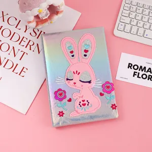 Cute sparkle pink rabbit glitter notebook for kids, shiny holographic journal diary book.