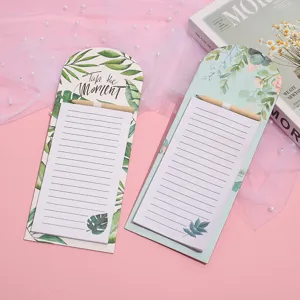 Magnetic hanging memo pad with lined paper and pencil, botanical floral design for notes.