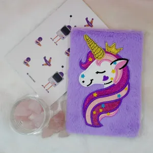 Quaderno peluche viola unicorno carino diario copertina morbida regalo per bambini