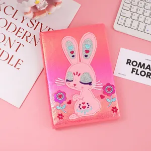 Pink glittering rabbit notebook, cute sparkly diary journal for girls and writing.