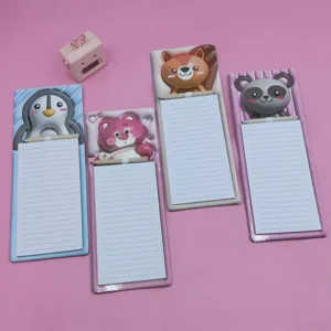 Cute cartoon animal magnetic notepad detail view, showing penguin, bear, squirrel and panda.