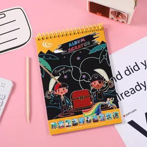 Kids scratch art book set with wooden stylus, creative DIY black magic painting drawing pad