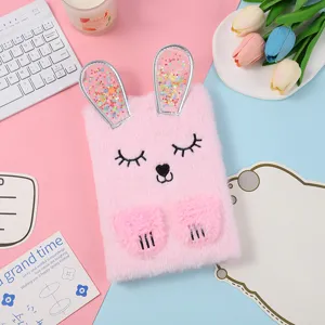 Süßes rosa Plüsch Hasen Notizbuch mit Glitzerohren und gesticktem Gesicht für Kinderalltag.