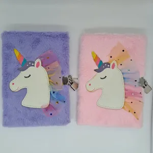 Diario in peluche con lucchetto a forma di unicorno, taccuino soffice e carino per studenti.