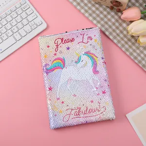 Süßes Einhorn Pailletten Notizbuch mit glitzerndem Einband, ideal für Kinder und Tagebuch.