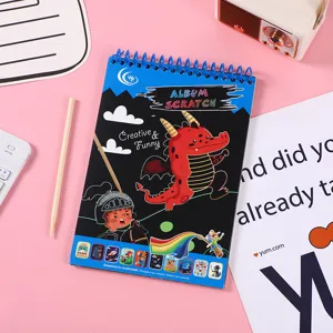 Kids scratch art notebook set with wooden stylus DIY colorful painting drawing toy for children