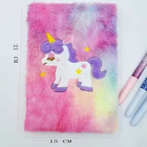 Fluffy Unicorn Notebook Colorful Plush Journal Cute Student Diary 21x15cm Daily Use.