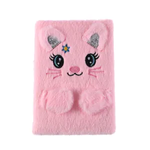 Quaderno con copertina in peluche rosa gatto per bambini, diario morbido per note e appunti.
