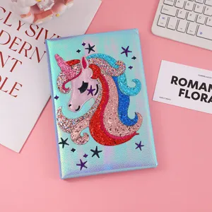 Kids glitter unicorn notebook cute sparkly sequin diary girls school stationery planner