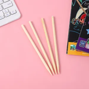 Wooden scratch art sticks set for kids DIY drawing craft, natural bamboo stylus pen tools.