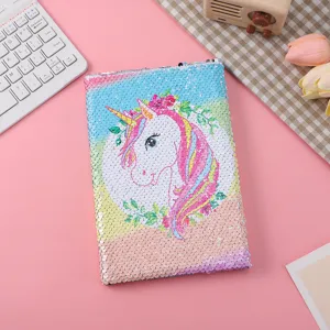 Süßes Einhorn Pailletten Notizbuch mit glitzernden Pailletten und farbigem Design.