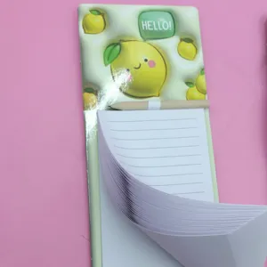 Cute lemon design magnetic memo pad with lined tearable notes and pencil for daily planning.