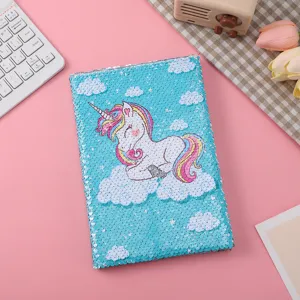 Süßes Einhorn Pailletten Notizbuch für Kinder, glitzerndes Tagebuch und Schreibwaren.