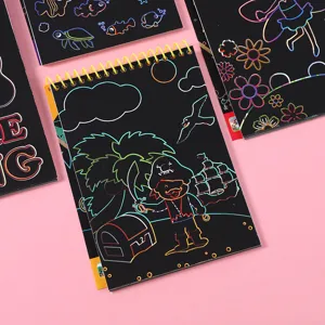 Kids colorful scratch art notebook set, DIY magic painting book for creative art and fun drawing.