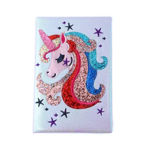 Cute glitter unicorn notebook for kids, sparkly magical journal with embroidered cover design.