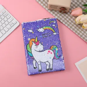 Niedliches Einhorn Pailletten Notizbuch mit Regenbogen Design für Kinder Schule und tägliche Notizen.