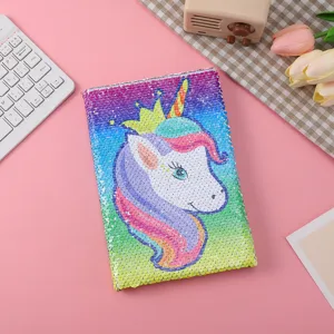 Süßes Einhorn Pailletten Notizbuch für Kinder, glitzerndes Tagebuch für Mädchen zum Schreiben.