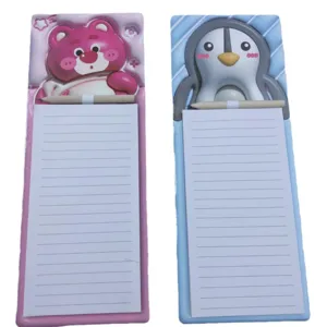 Cartoon magnetic notepad memo board with tear-away lined paper and cute animal design for students.