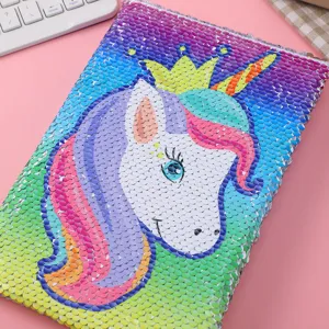 Süßes Einhorn Pailletten Notizbuch für Kinder, glitzerndes Tagebuch zum Schreiben und Notieren.