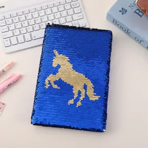 Reversible sequin unicorn notebook journal diary for students and office, cute shiny writing book.