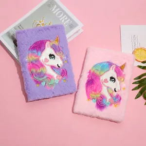 Süßes Cartoon Einhorn Plüsch Notizbuch Kawaii Flauschiges Schüler Tagebuch Weicher Einband Fadengeheftetes Journal Schreibbuch Geschenk