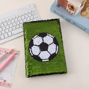 Green sequin notebook with football pattern, portable diary and journal for students.