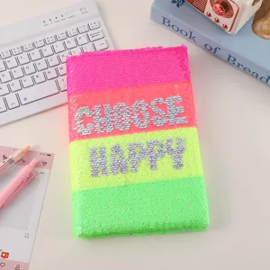 Colorful sequin notebook with message, reversible sparkle diary for journal and school.