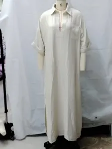 Minimalist solid color women maxi dress casual loose long sleeve apricot dress detail