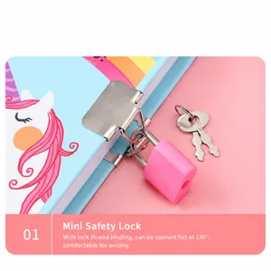 Cute unicorn diary notebook with lock and keys for kids, 180-degree flat writing design.