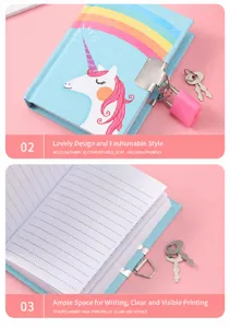 Cute unicorn lock diary notebook for kids, secure cute journal with keys, daily memo pad.