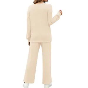 Ensemble lounge en tricot côtelé à manches longues pour femmes tenue décontractée automne