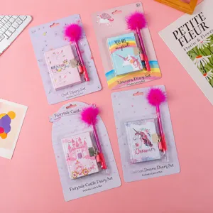 Cute Children Notebook Diary Set With Lock Kawaii Cartoon Student Writing Journal Memo Pad Gift For Kids