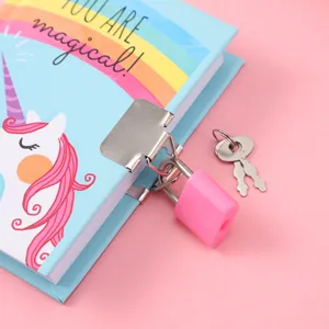Cute unicorn diary notebook with pink padlock and keys, perfect for kids and daily journaling.